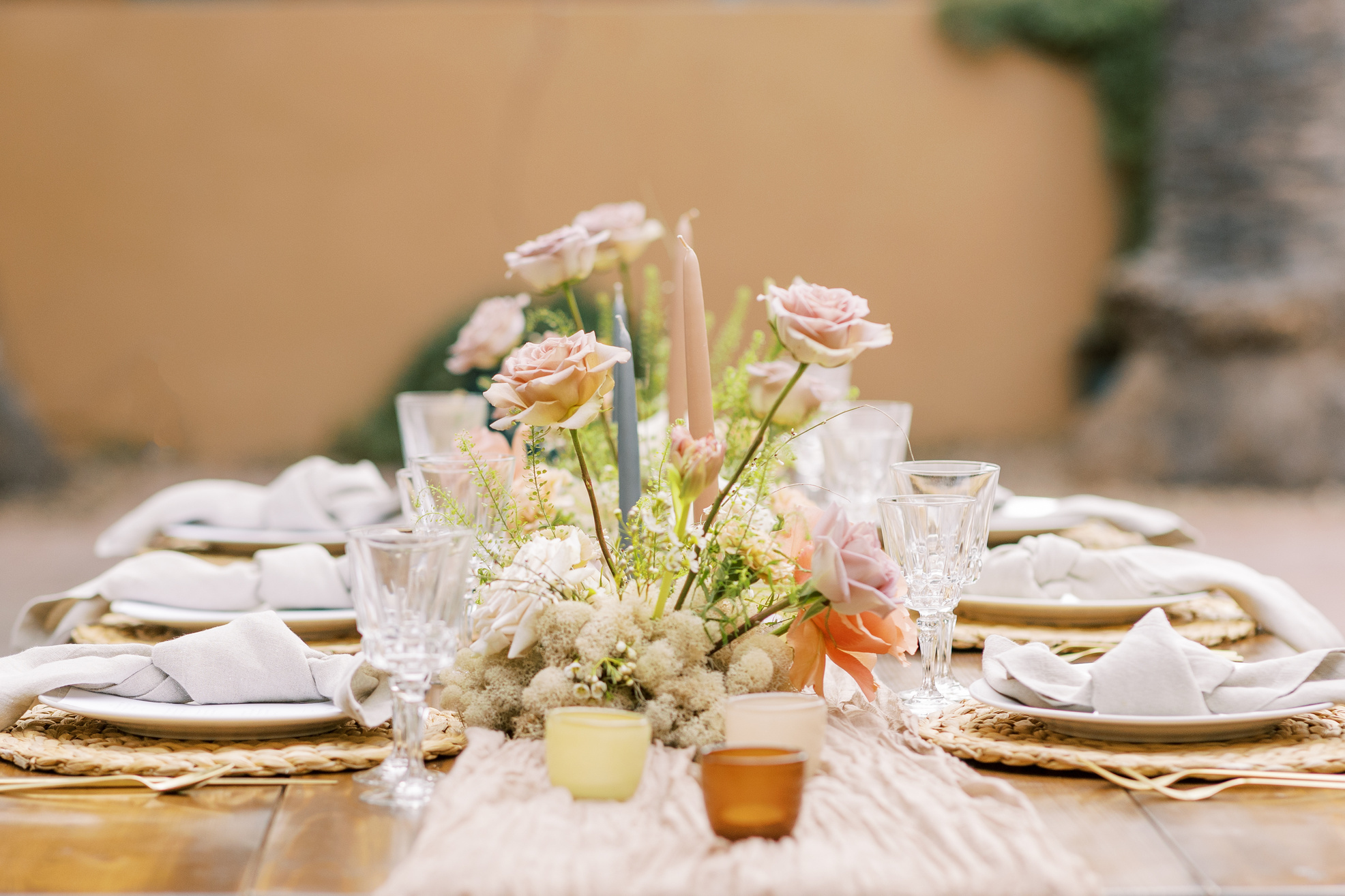 Pink Roses on Elegant Table Setting